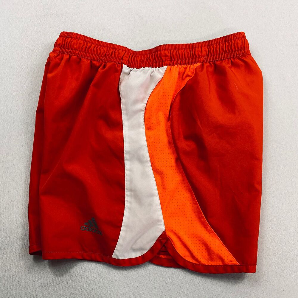 Adidas Womens Red Orange & White Drawstring Activewear Running Lined Shorts S